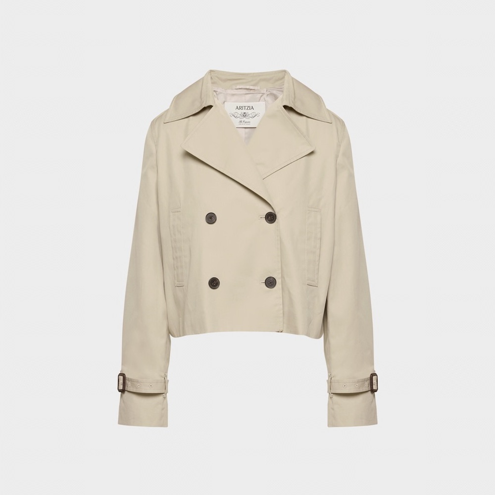 NWT Aritzia The Esquire Cropped Trench Coat - City Twill Marcona Beige Size XS - Picture 1 of 16